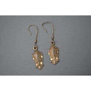 Sterling Silver Drop Earrings Carved Fish on Hooks 6.3 g Sterling 925 2"